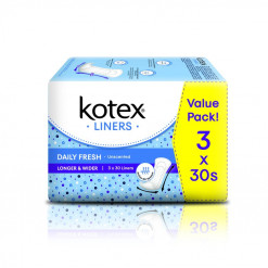 KOTEX FRESH LINER L&WIDER UNSCENTED 30SX3