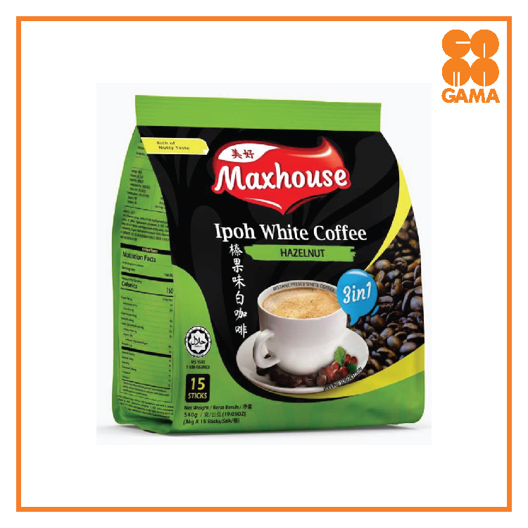 0469540-MAXHOUSE 3IN1 WHITE COFFEE HAZELNUT 36GMX15S